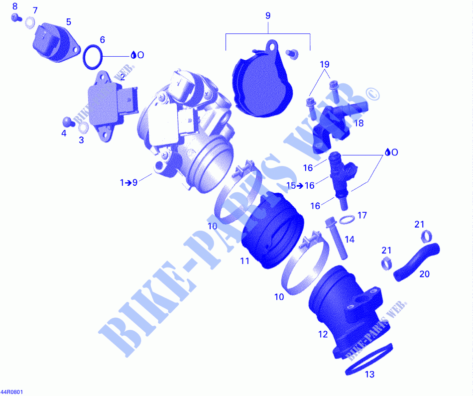 COLLETTORE ASPIRAZIONE e corpo farfallato per Can-Am DS 450 X 2008